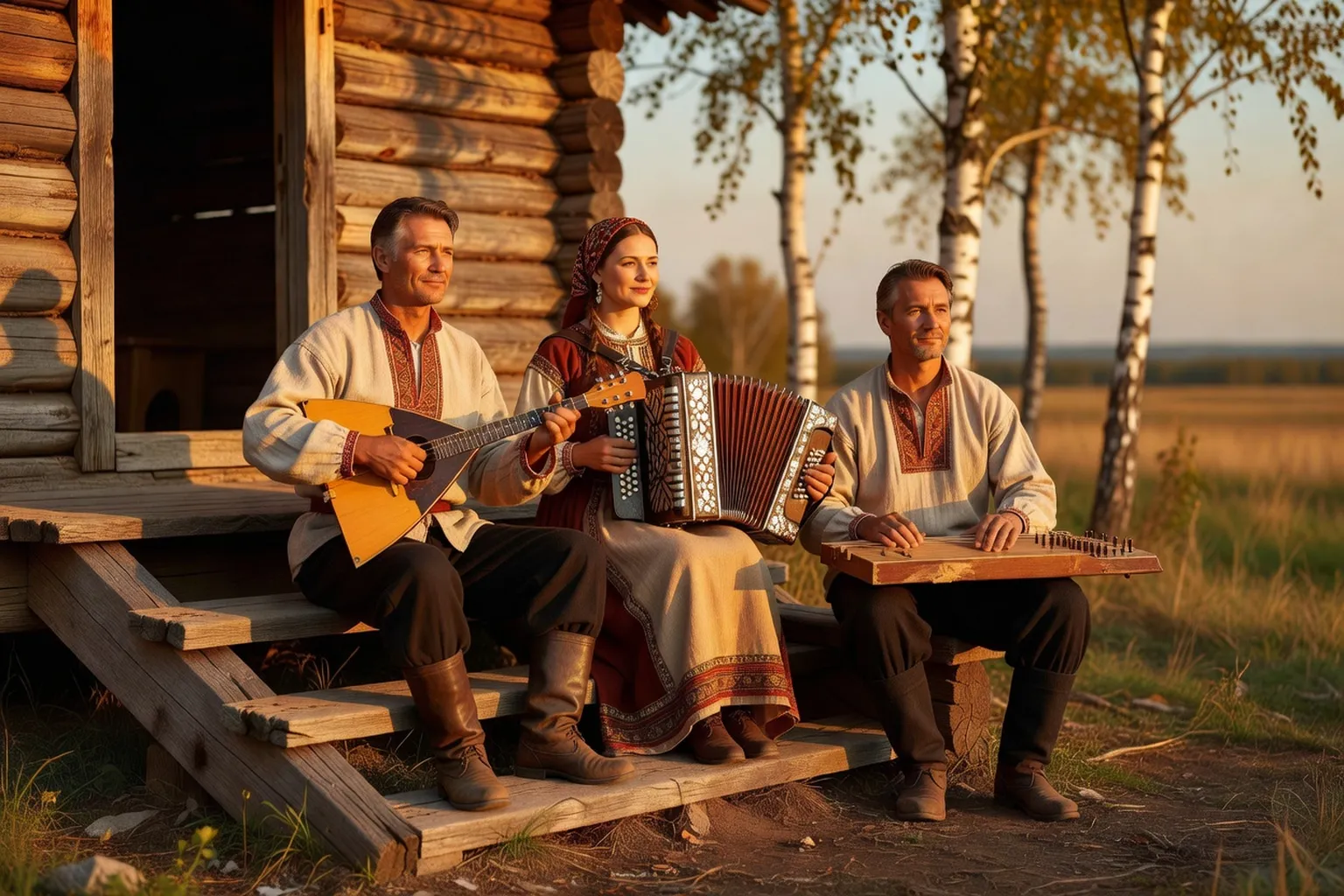 Trio russe traditionnel illustrant la diversité du patrimoine sonore
